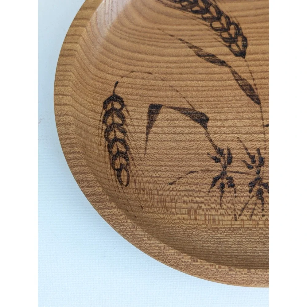 Vtg West Germany Bread Plate Wood Burned Wheat Design Wall Hanging 9